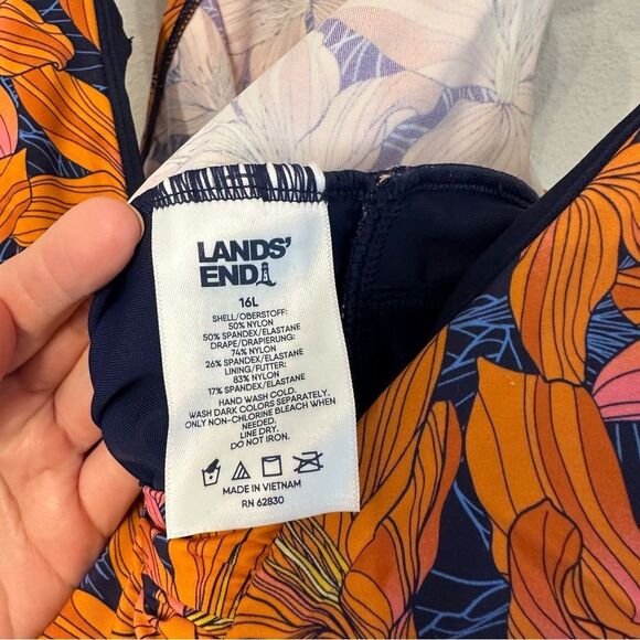 Lands' End Women's Orange Floral One Piece Swimsuit - Picture 4 of 5